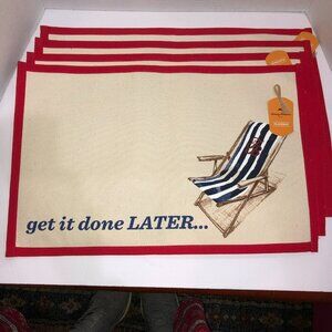 Set 4 TOMMY BAHAMA Get It Done Later Cloth Placemats 13 x 19 NWT Beach Chair